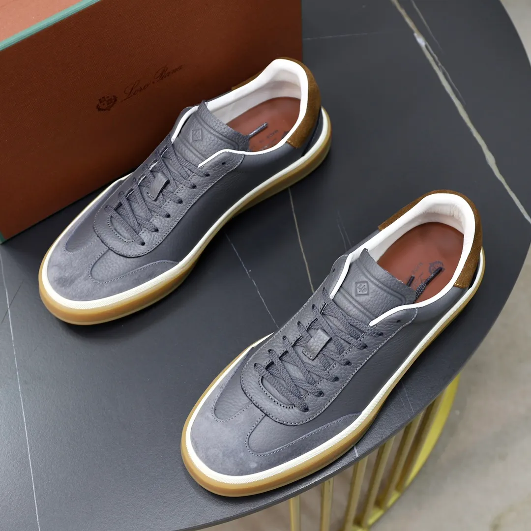 Men's Men's Shoes💰540💰••New Products•• LoroPian*_Noyo-Pianya New men's casual moral training sneakers, LP lace-up casual shoes!  Made of original imported soft cowhide and suede fabric, it highlights the sporty style. The heel is decorated with logo embossing and the original molding. The raw rubber translucent sole combined with the color welt adds a sense of modernity to the shoe. The shoe is overall refreshing and easy to match with style. It has a full cowhide lining for the feet. The original box packaging at the counter comes with wooden balls and a dust bag! Size: 38-44 (.45 customized)